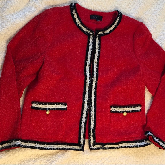 Talbots Red Chanel -Style Jacket with Black Trim and Boxy Style (Copy) - Picture 4 of 11